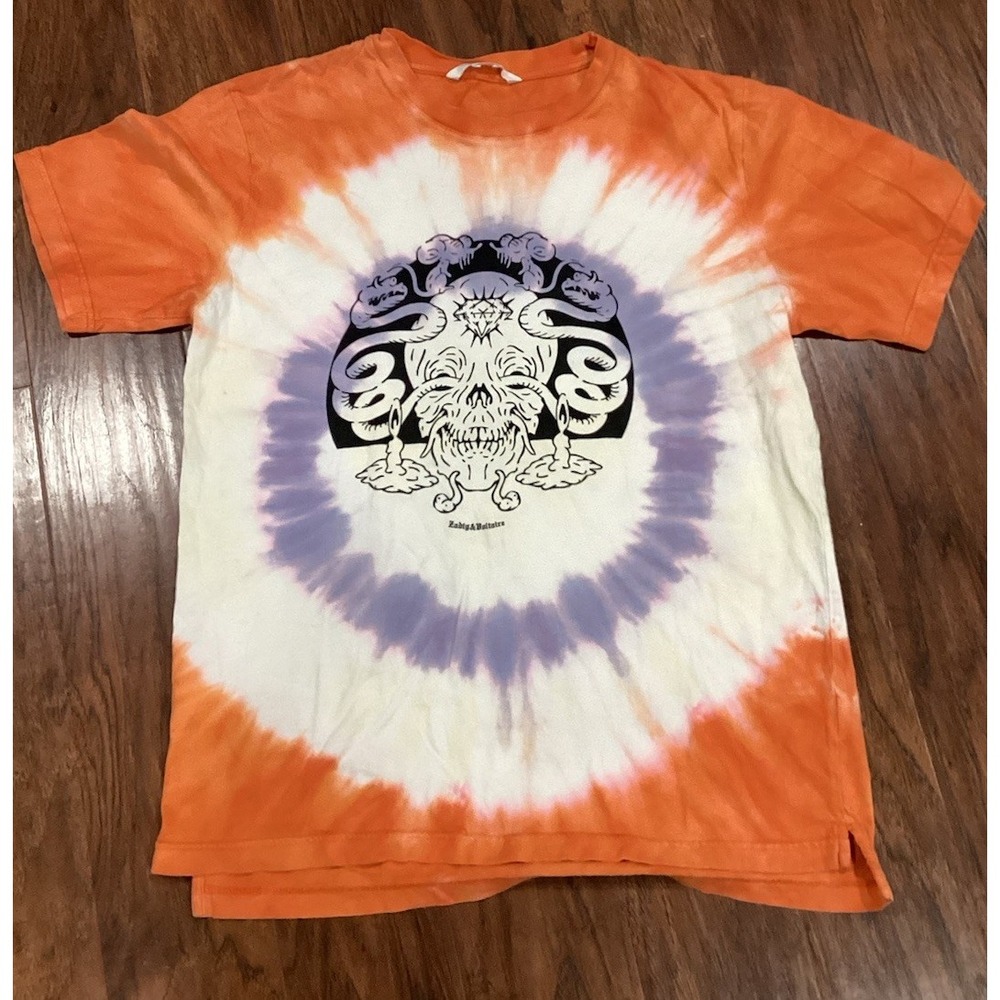 Zadig Voltaire Tie Dye Skull Graphic Print Poster Rock T Shirt Men's XSmall
